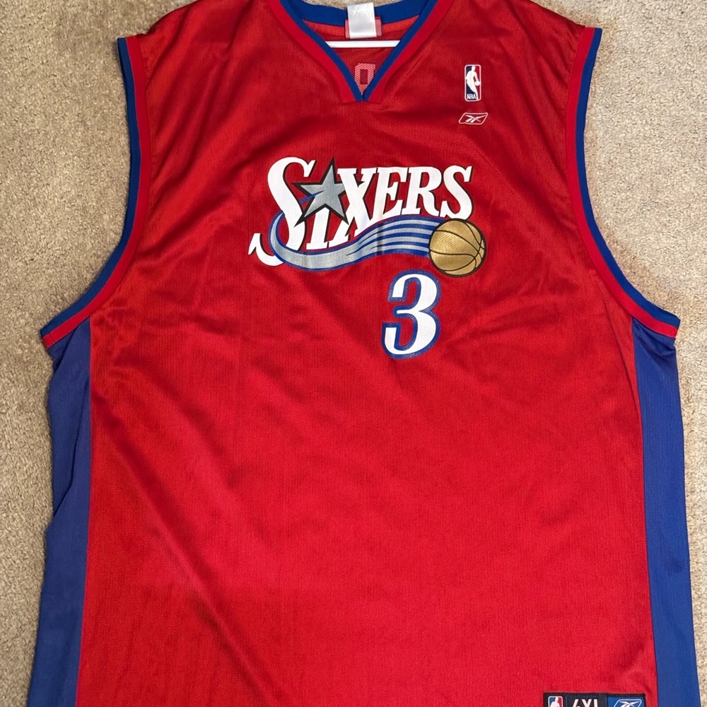 Reebok Sixers Red and Blue Basketball Jersey